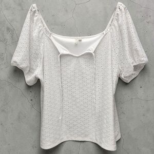 Cato Peasant Shirt Womens 22-24W White Eyelet Lined Front Tie Square Neck Boho